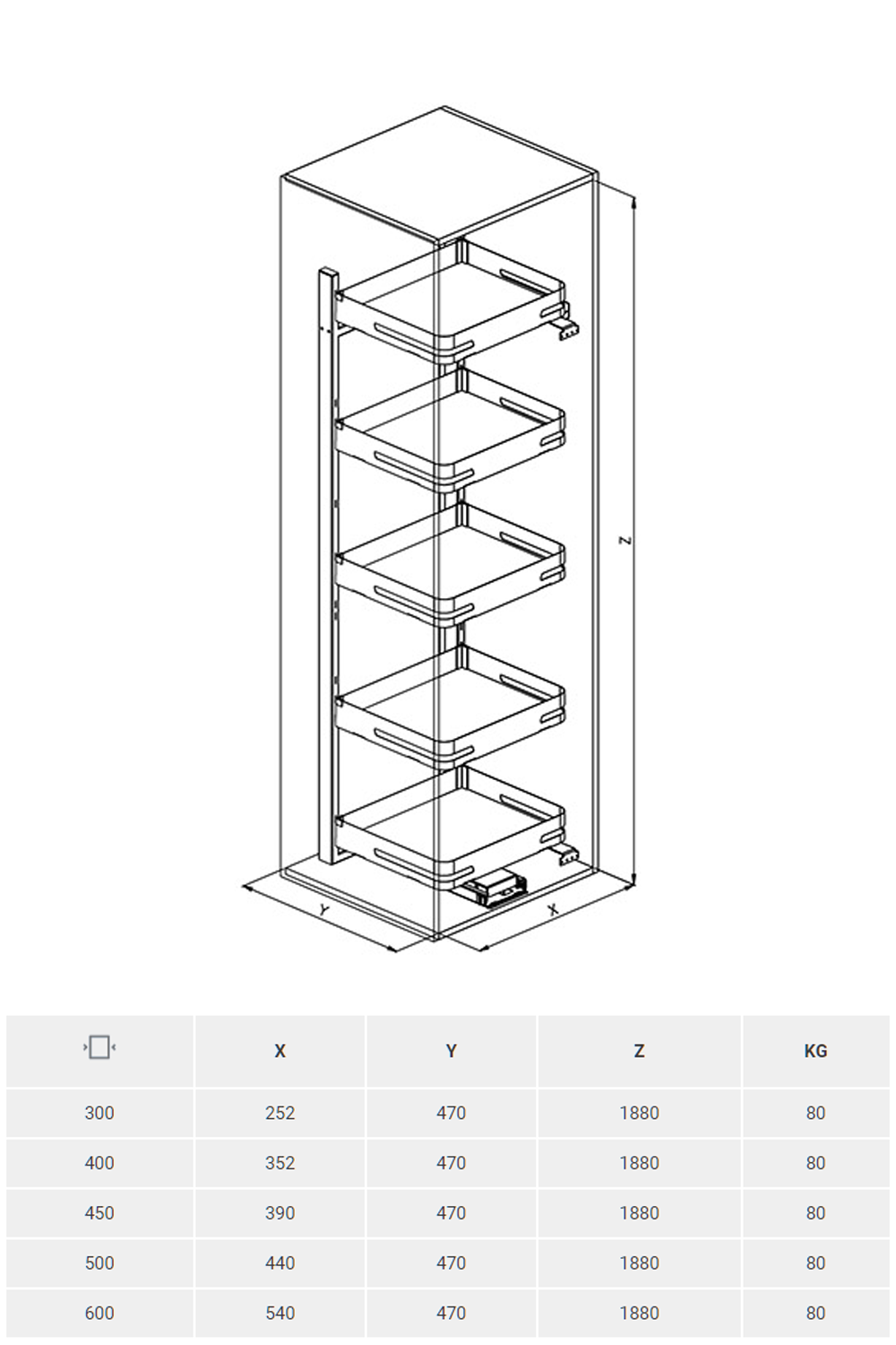 SIGE 295M swing door pull-out tall basket / larder 開門式高柜拉籃 | Made in Italy |