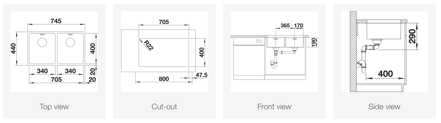 BLANCO Andano 340+340mm Stainless Steel Sink 德國製造直角方形不銹鋼星盆 | Made in Germany |