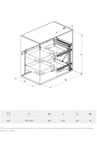 SIGE 350M Magic Corner pull-out tall basket 方形轉角拉籃 | Made in Italy |