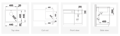 BLANCO Andano 400mm Stainless Steel Sink 德國製造直角方形不銹鋼星盆 | Made in Germany |