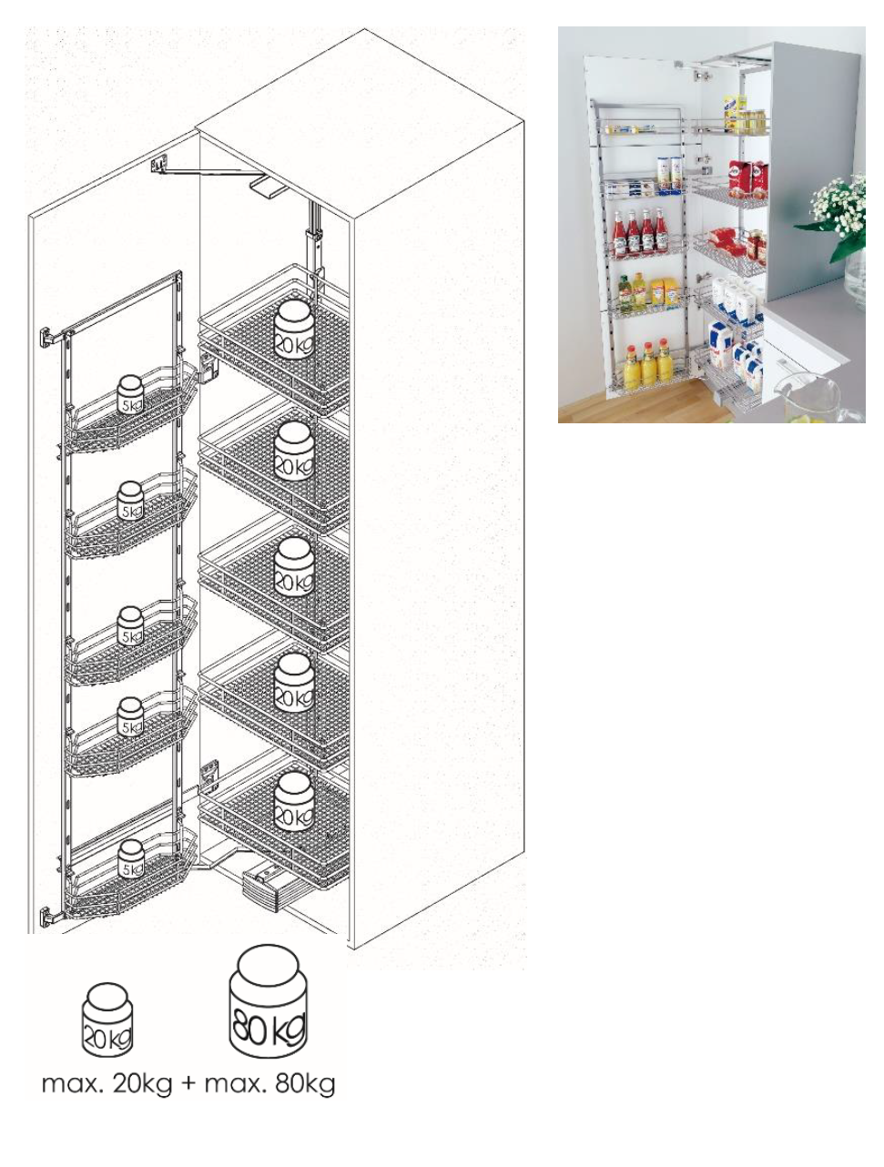 VAUTH-SAGEL soft-closing Tall swing pull out basket 緩衝關閉 開門組合拉籃 | Made in Germany |