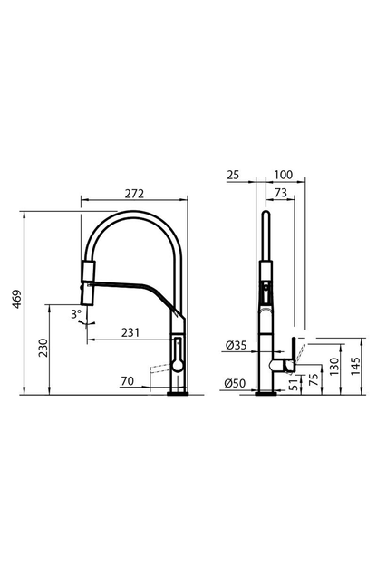 FOSTER MILANELLO Single lever mixer tap with rotating barrel and flexible shower | Made in Italy |