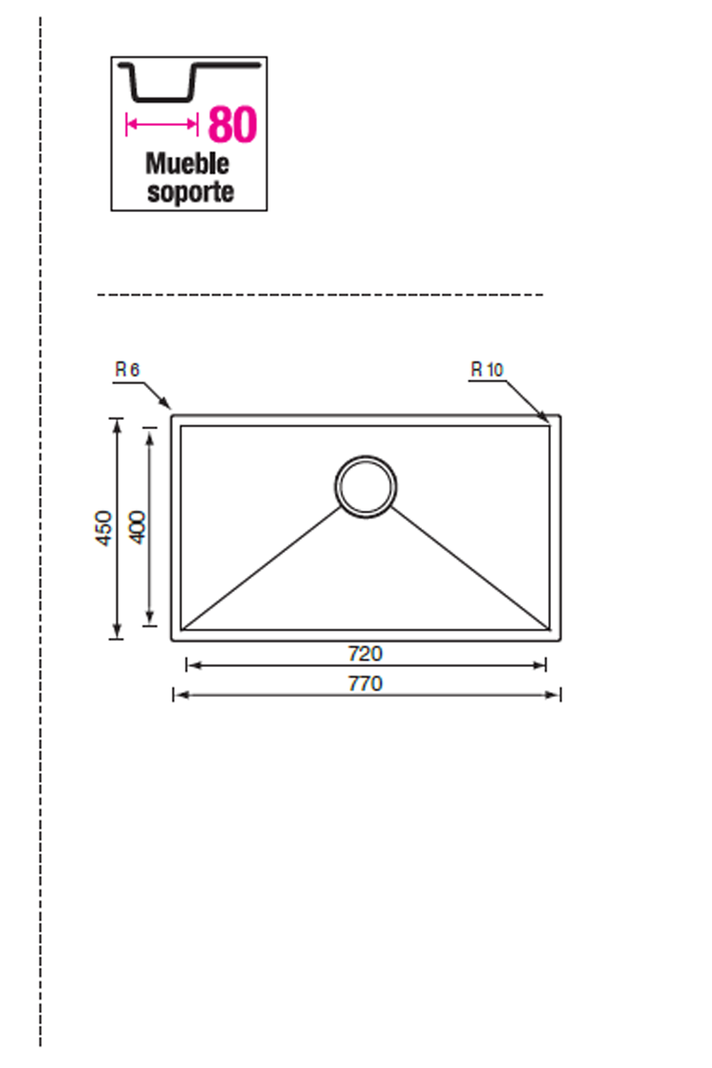 LUISINA 720mm R10-Corner Square Stainless Steel Sink | Made in Italy |