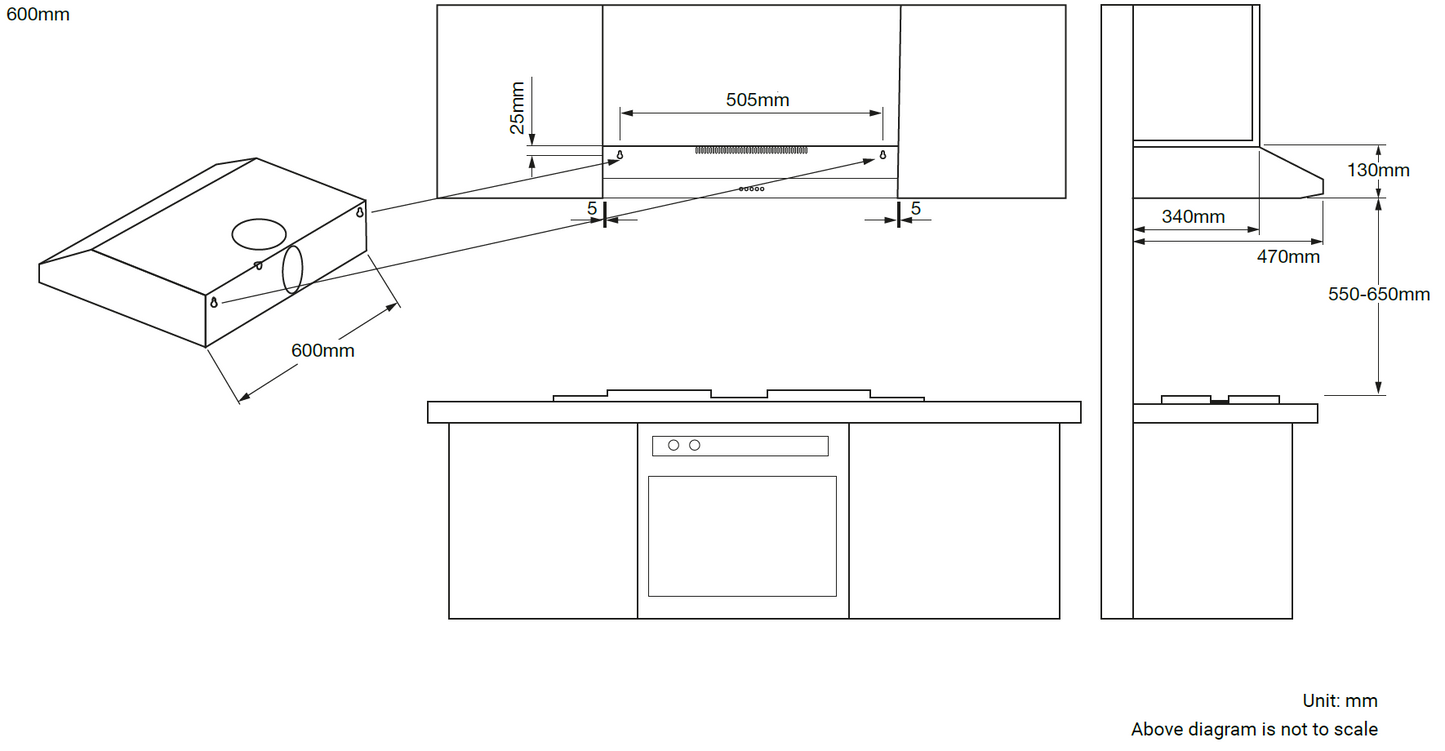 Whirlpool AKR260/WH 600mm Integrated Range Hood 450m3/hr