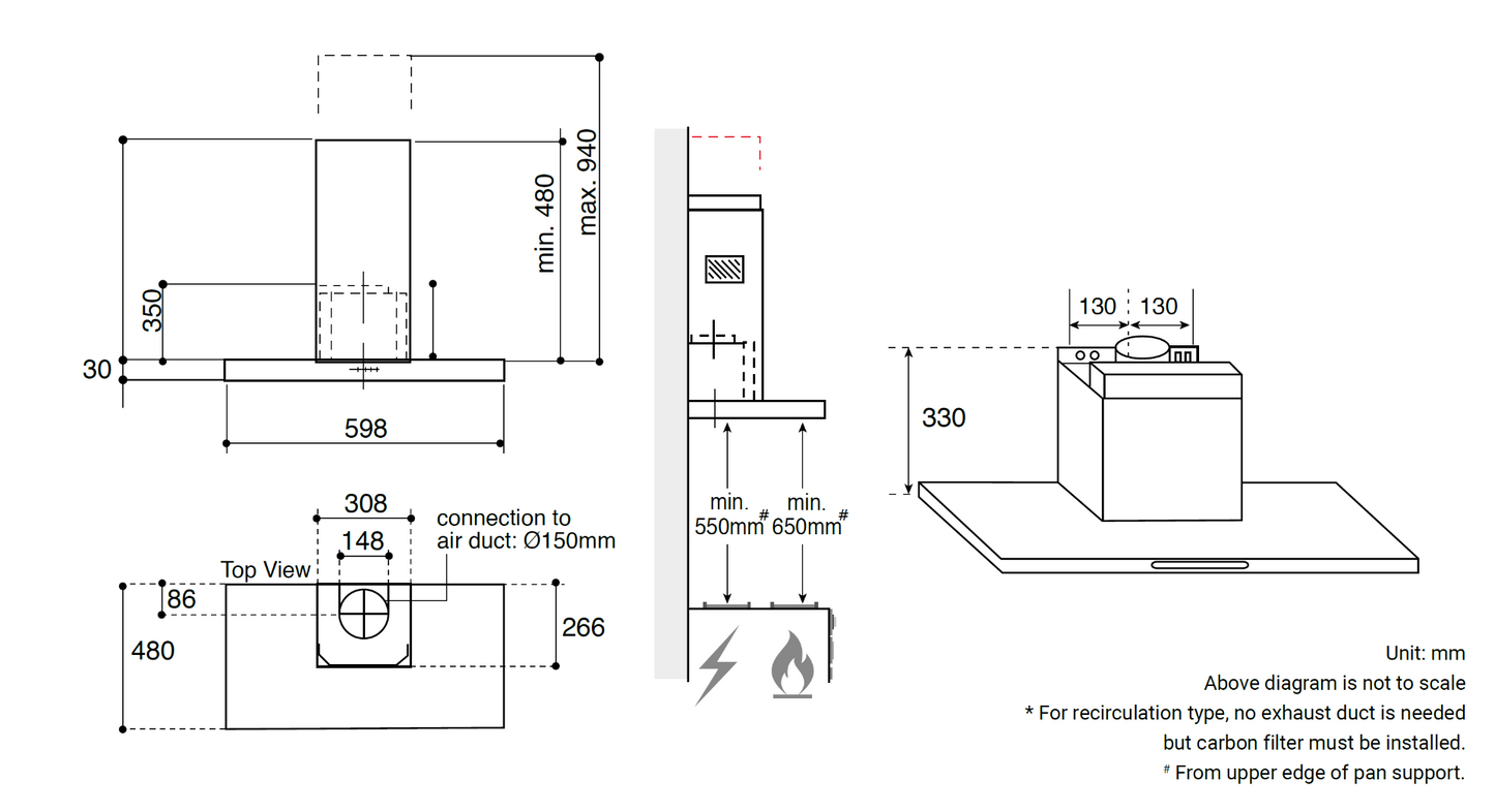 Whirlpool AKR4061/IX 600mm Chimney hood 1,000m3/hr