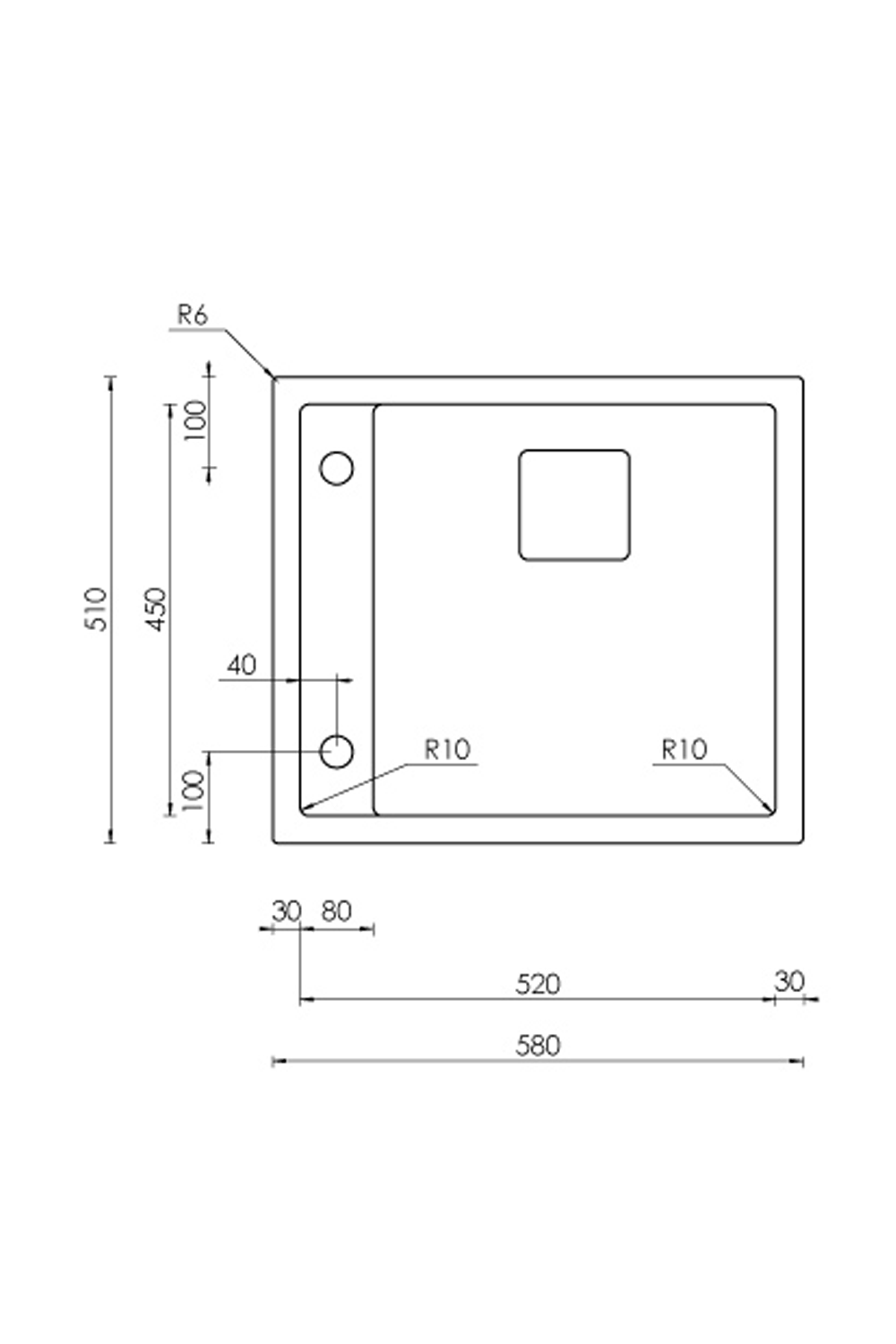 CM ITALIA 520mm R6-Corner Sunken Stainless Steel Sink | Made in Italy | 意大利製 R6小圓角520mm不銹鋼方星 方型星盆 單盆 水糟