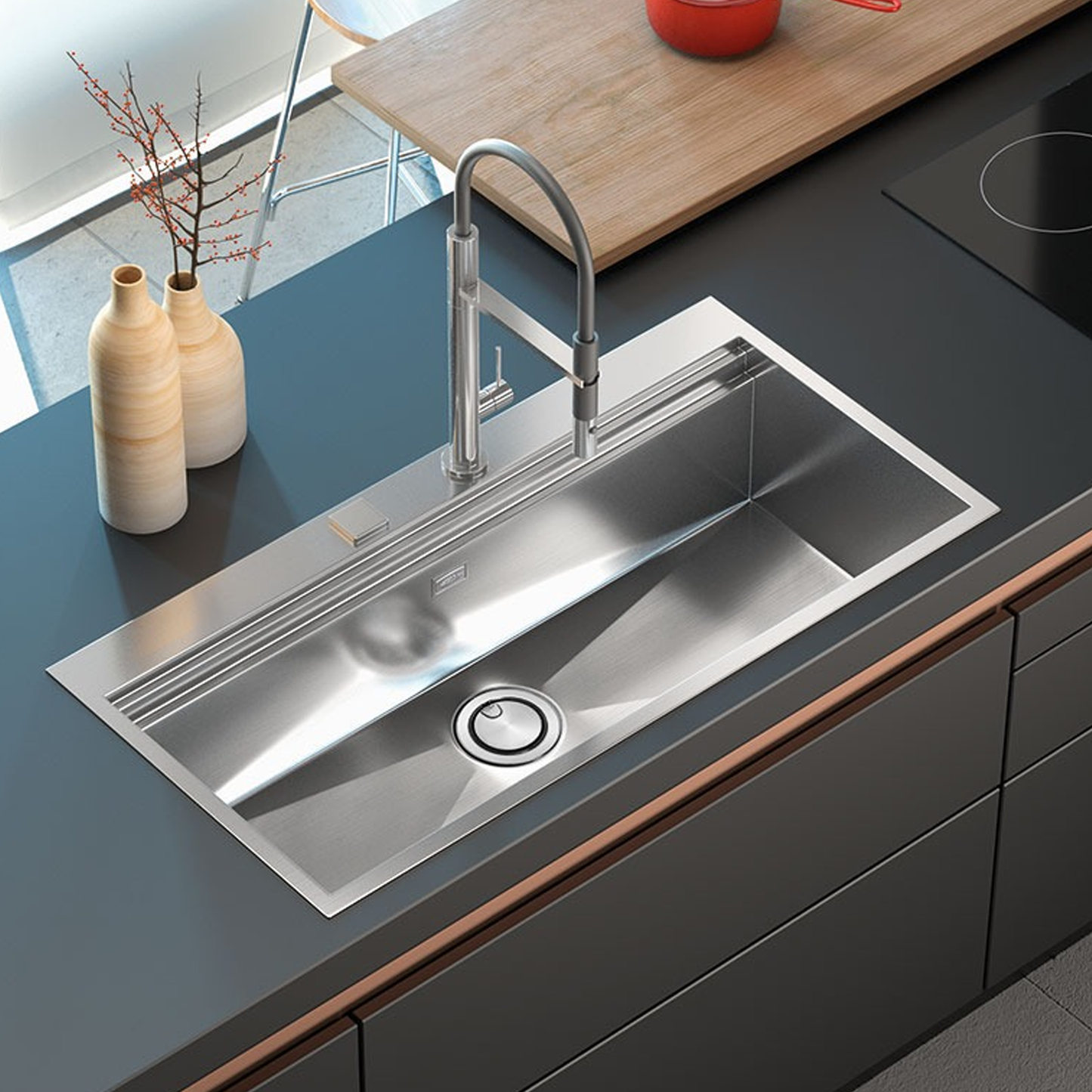 CM ITALIA 810mm R0-Corner Square Stainless Steel Sink (With Accessories!) | Made in Italy | 意大利製 R10小圓角810mm超大不銹鋼方星 方型星盆 單盆 水糟 多款配件可選