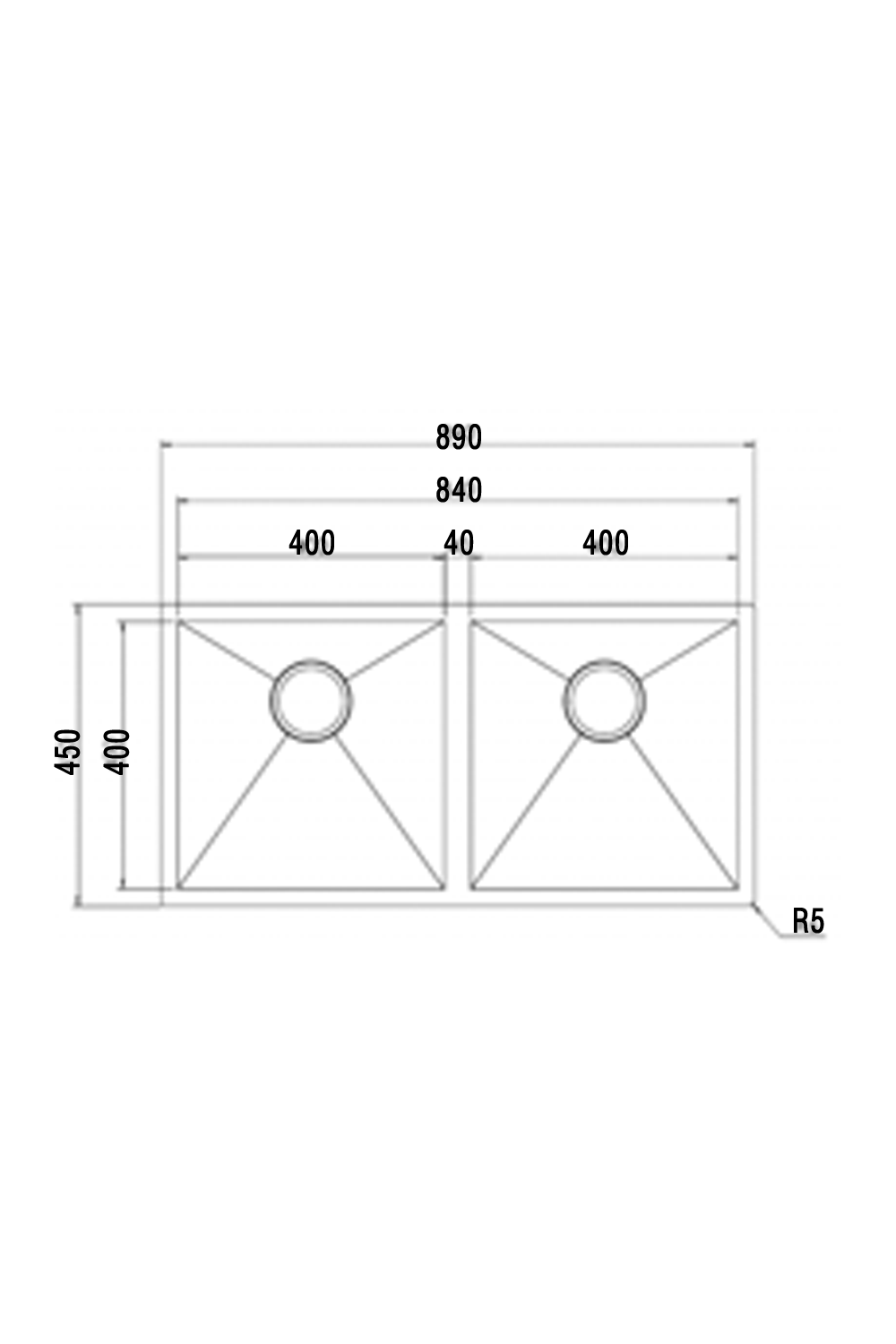 LUISINA 400+400mm R0-Corner Square Stainless Steel Sink 意大利製造直角方形不銹鋼雙星盆 | Made in Italy |