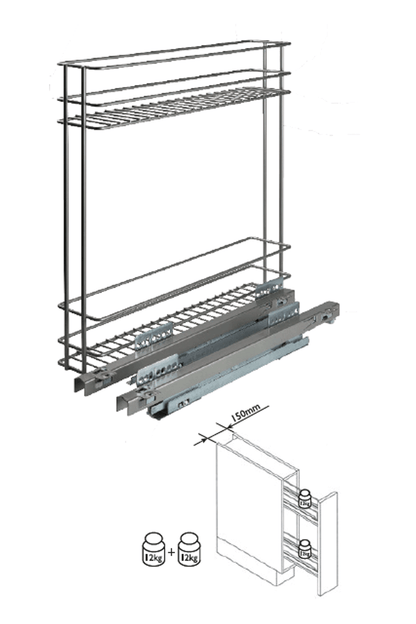 VAUTH-SAGEL Narrow soft-closing pull out basket, side runners 緩衝關閉側拉籃 | Made in Germany |