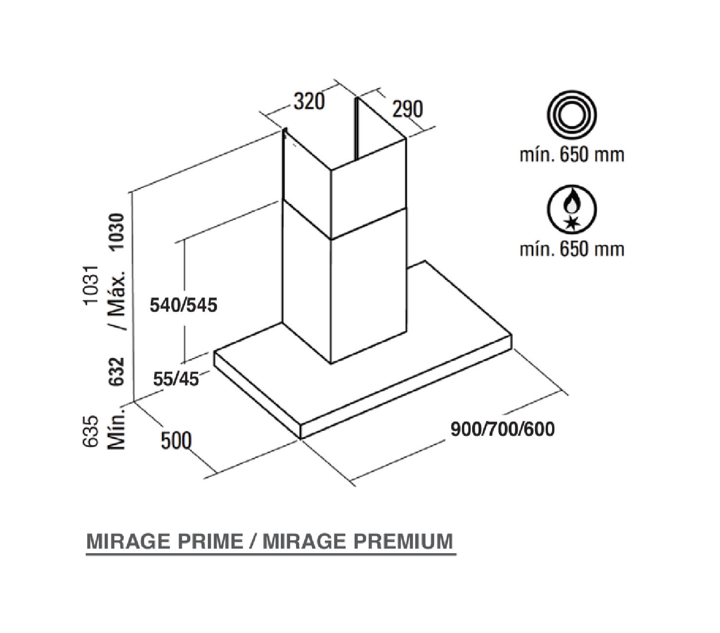 NODOR MIRAGE X 600/700/900mm wall mounted rangehood