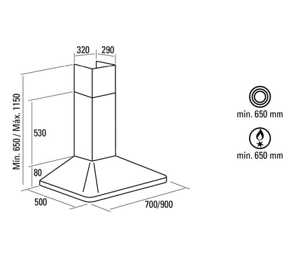 NODOR PLAZA 900/700mm wall mounted rangehood