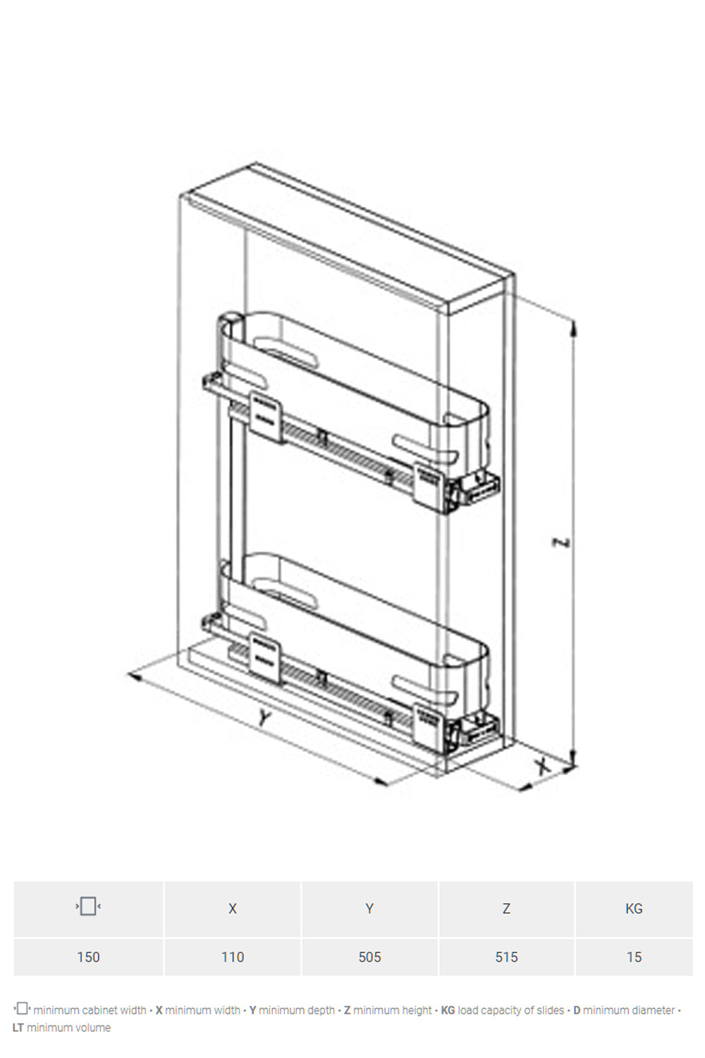 SIGE 002M 150/200mm soft-closing solid base pull-out baskets 緩衝關閉 全拉出式窄拉籃 | Made in Italy |