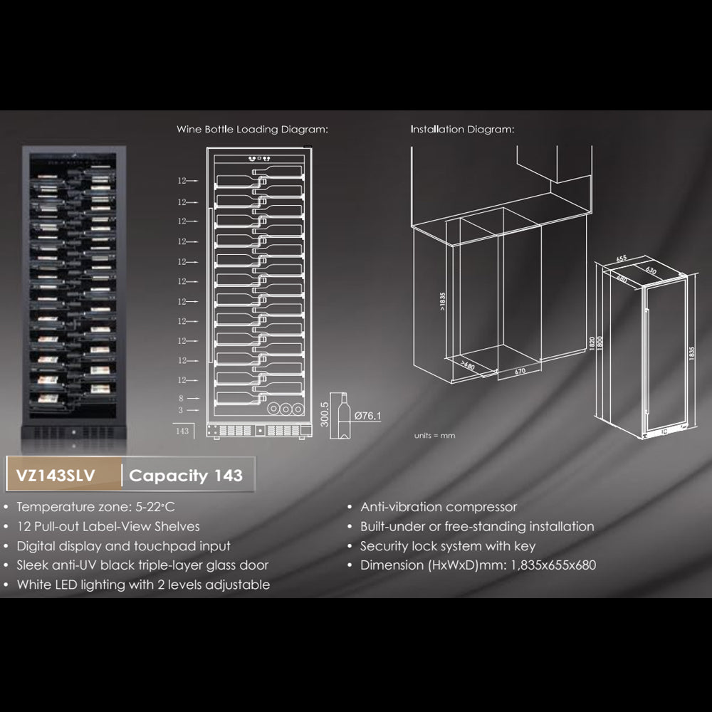 【Vinvautz】143 Bottles Inverter Label View Wine Cellar VZ143VSUG